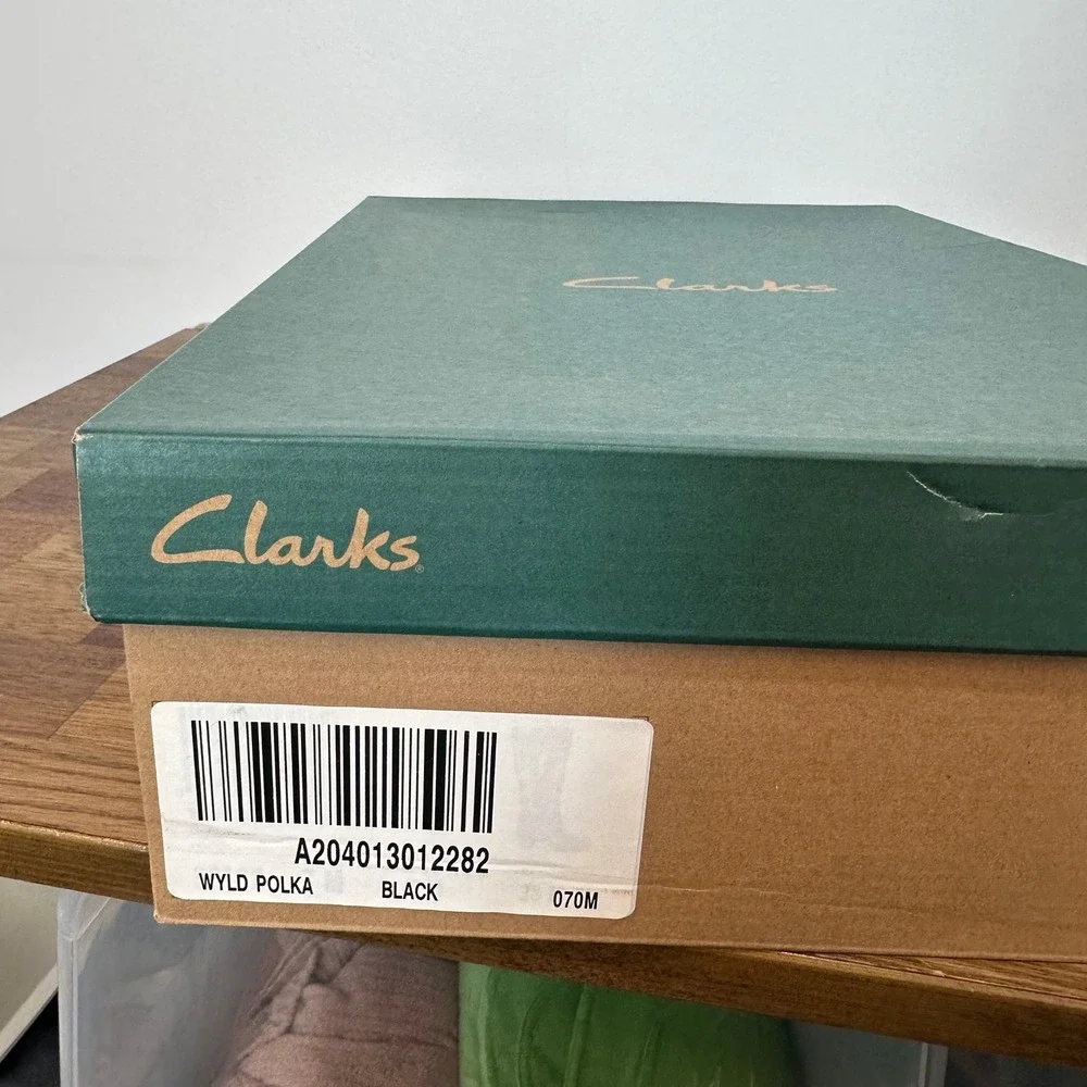 Clarks Wyld Polka 7 NEW Box Black Leather Knee High Wedge Heel Round Toe
